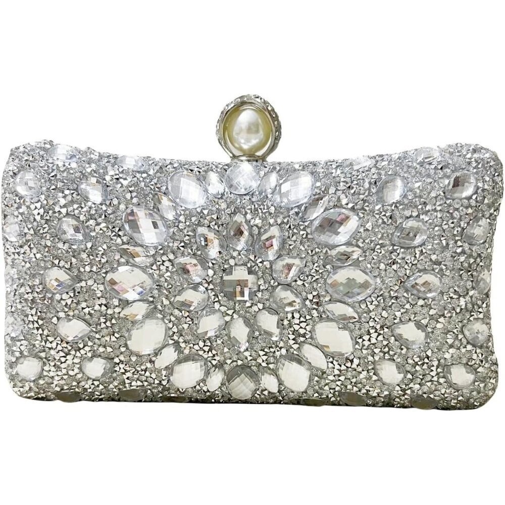 Women Crystal Clutch Purse Evening Bag Rhinestone Handbag with Chains
